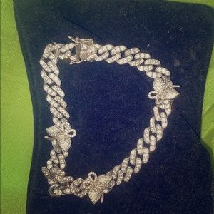 Silver Cuban link butterfly bracelet